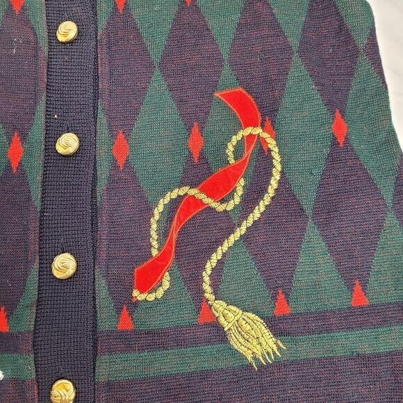 VINTAGE 80s cardigan embroidered dogs equestrian wool button up sweater M - Picture 4 of 10